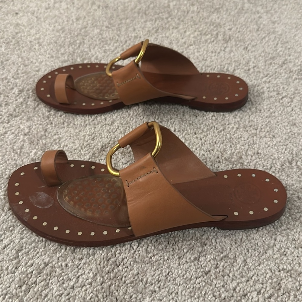 Tory Burch sandals slides leather brass - Picture 2 of 7